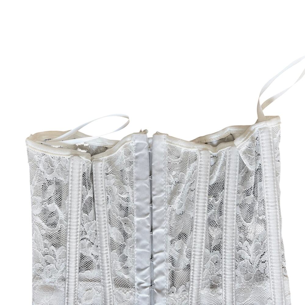 Coquette White Lace Boned Waist Cincher w/ Garters Shaper Shepherdess Steampunk - Picture 3 of 11